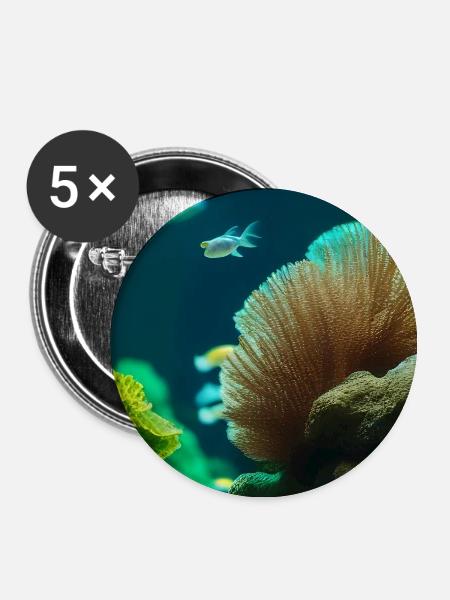 Fische, Aquarium - Buttons groß 56 mm (5er Pack) - Weiß