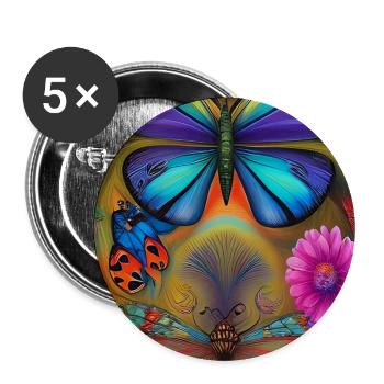 Fleurs et papillon - Lot de 5 grands badges (56 mm) - blanc - Devant