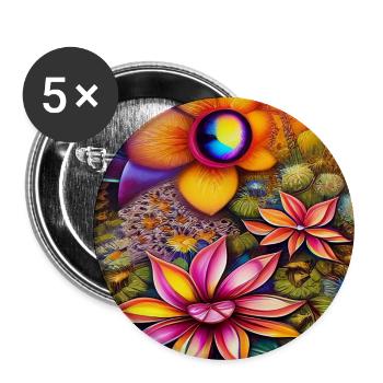 Blumen und Schmetterling - Buttons groß 56 mm (5er Pack) - Weiß - Vorne