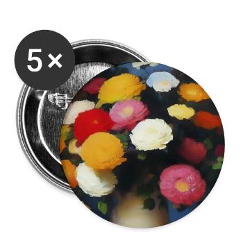 Fleurs et papillon - Lot de 5 grands badges (56 mm) - blanc - Devant