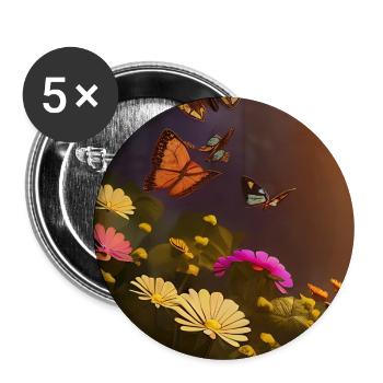 Blumen und Schmetterling - Buttons groß 56 mm (5er Pack) - Weiß - Vorne