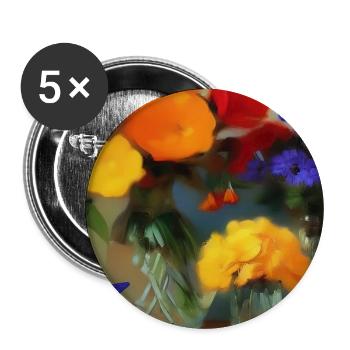 Fleurs et papillon - Lot de 5 grands badges (56 mm) - blanc - Devant