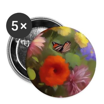 Blumen und Schmetterling - Buttons groß 56 mm (5er Pack) - Weiß - Vorne