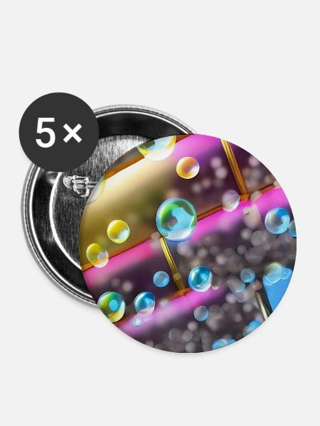 Bunte Seifenblasen - Buttons groß 56 mm (5er Pack) - Weiß