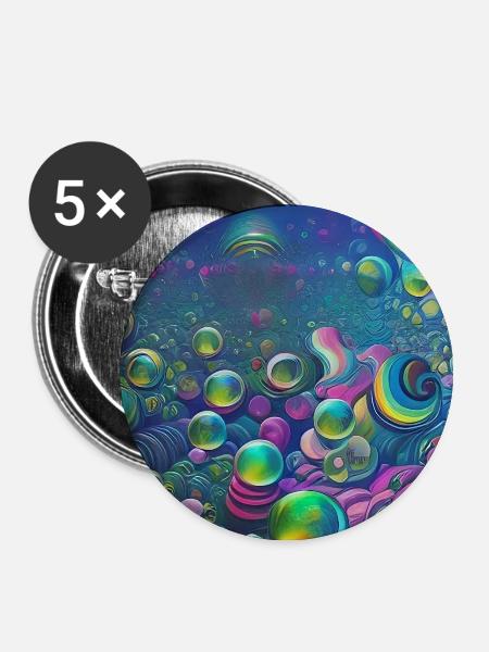 Bunte Seifenblasen - Buttons groß 56 mm (5er Pack) - Weiß