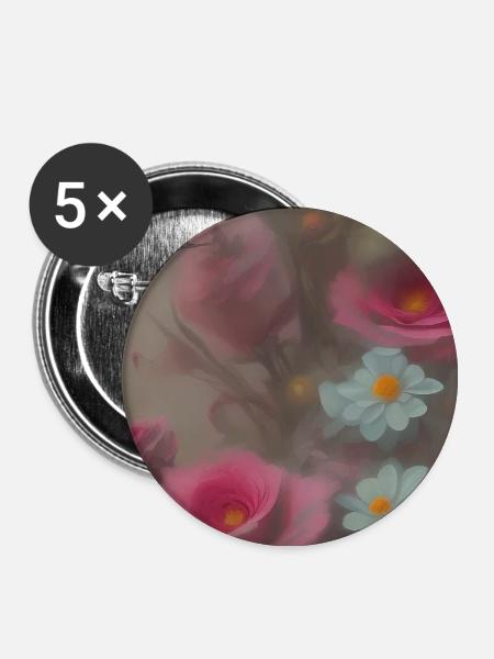 Blumen Kunst - Buttons groß 56 mm (5er Pack) - Weiß