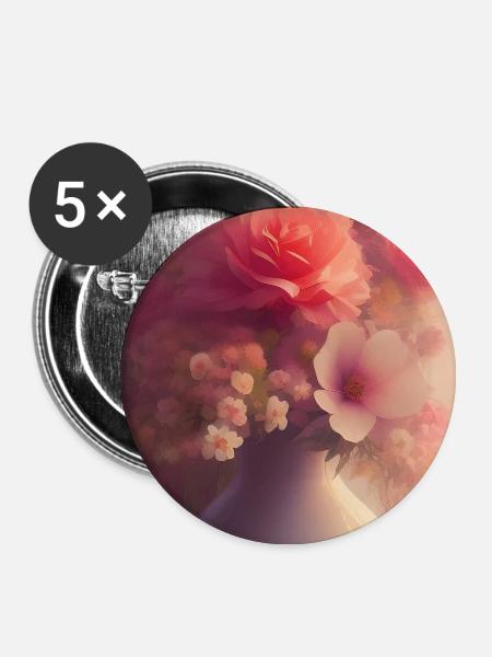 Blumen Kunst - Buttons groß 56 mm (5er Pack) - Weiß