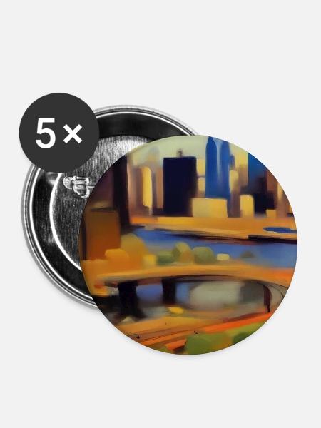 New York City Skyline - Buttons groß 56 mm (5er Pack) - Weiß