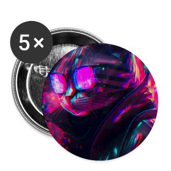 Techno Cat Japon Neon City Art - Lot de 5 grands badges (56 mm) - blanc - Devant