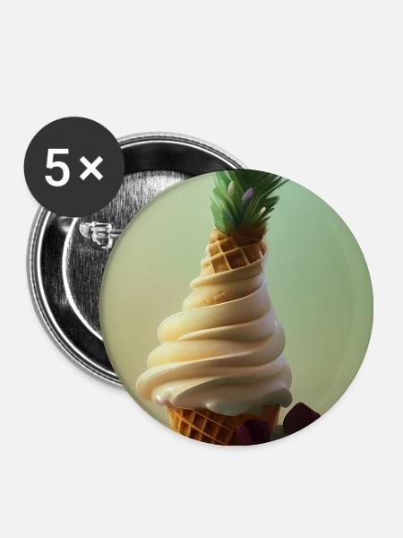 Eiscreme - Buttons groß 56 mm (5er Pack) - Weiß
