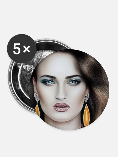 Frau mit Schmuck - Buttons groß 56 mm (5er Pack) - Weiß