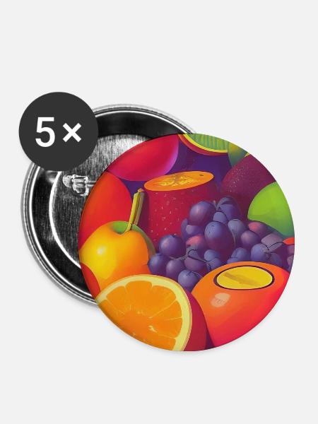 Früchte - Buttons groß 56 mm (5er Pack) - Weiß