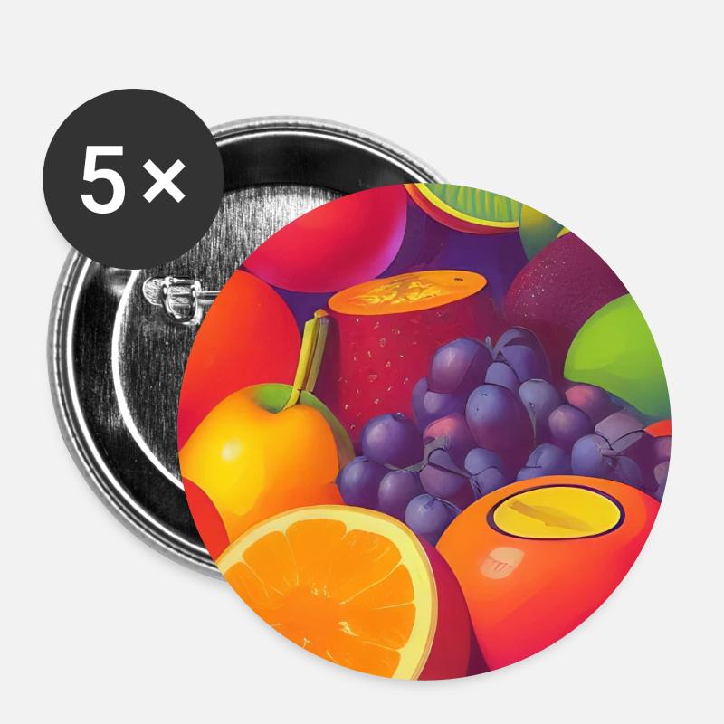 Früchte - Buttons groß 56 mm (5er Pack) - Weiß