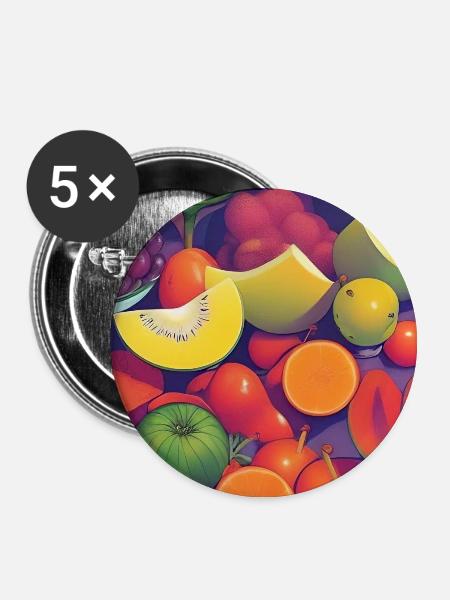 Früchte - Buttons groß 56 mm (5er Pack) - Weiß