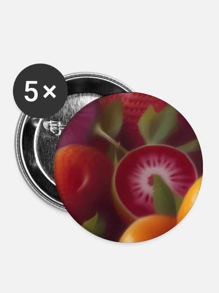 Früchte - Buttons groß 56 mm (5er Pack) - Weiß