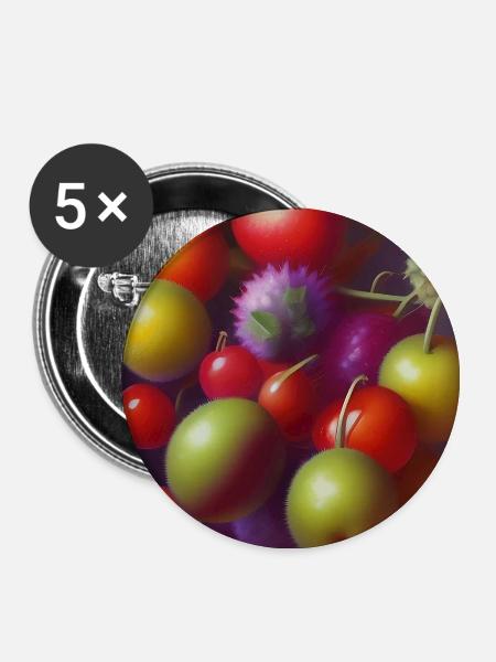 Früchte - Buttons groß 56 mm (5er Pack) - Weiß