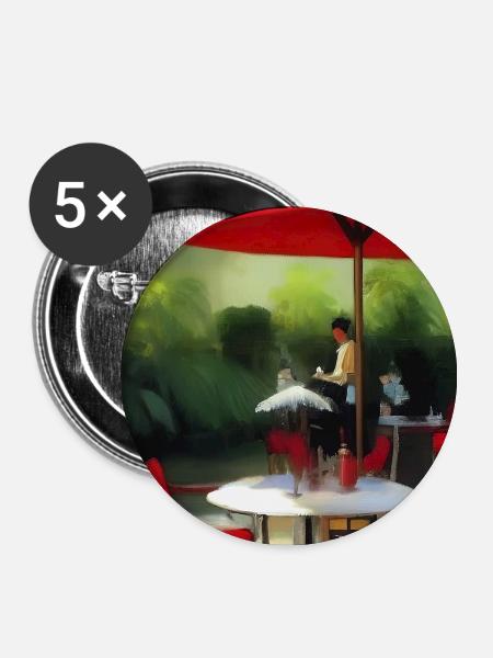 Asiatisches Cafe im Freien - Buttons groß 56 mm (5er Pack) - Weiß