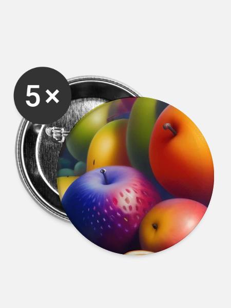 Früchte - Buttons groß 56 mm (5er Pack) - Weiß