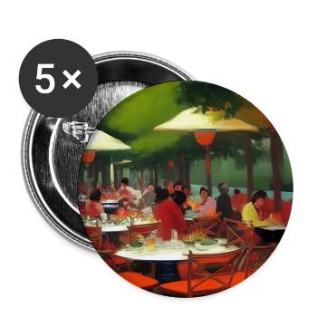 Asiatisches Cafe im Freien - Buttons groß 56 mm (5er Pack) - Weiß - Vorne