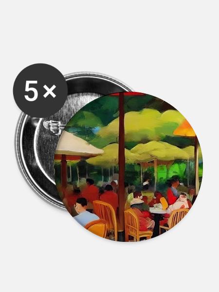 Asiatisches Cafe im Freien - Buttons groß 56 mm (5er Pack) - Weiß
