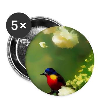 Bird on branch with flower blossoms - Buttons large 2.2''/56 mm (5-pack) - white - Front