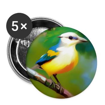 Bird on branch with flower blossoms - Buttons large 2.2''/56 mm (5-pack) - white - Front