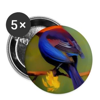 Bird on branch with flower blossoms - Buttons large 2.2''/56 mm (5-pack) - white - Front