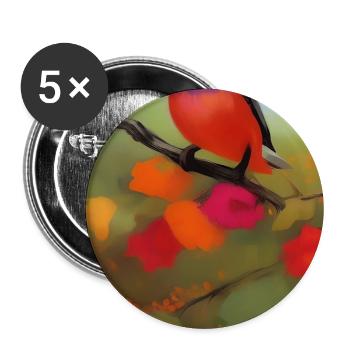 Oiseau sur branche avec des fleurs colorées - Lot de 5 grands badges (56 mm) - blanc - Devant