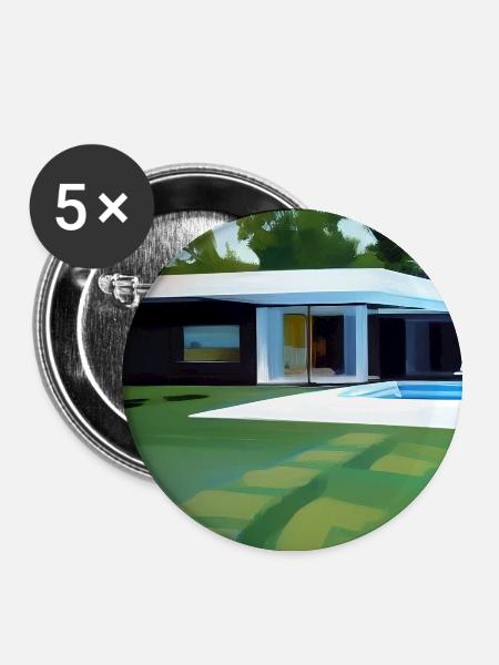Weiße Villa mit Pool - Buttons groß 56 mm (5er Pack) - Weiß