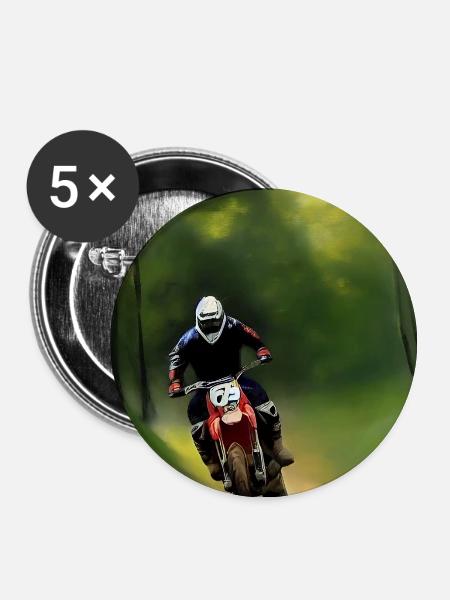Motocross Fahren - Buttons groß 56 mm (5er Pack) - Weiß