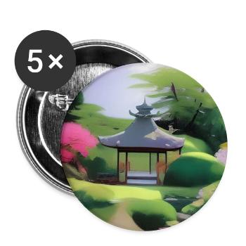 Jardin zen chinois - Lot de 5 grands badges (56 mm) - blanc - Devant