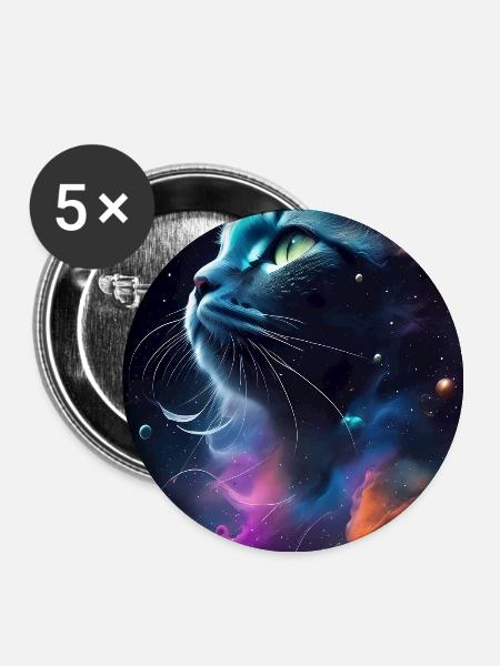 Katzen Gesicht - Buttons groß 56 mm (5er Pack) - Weiß