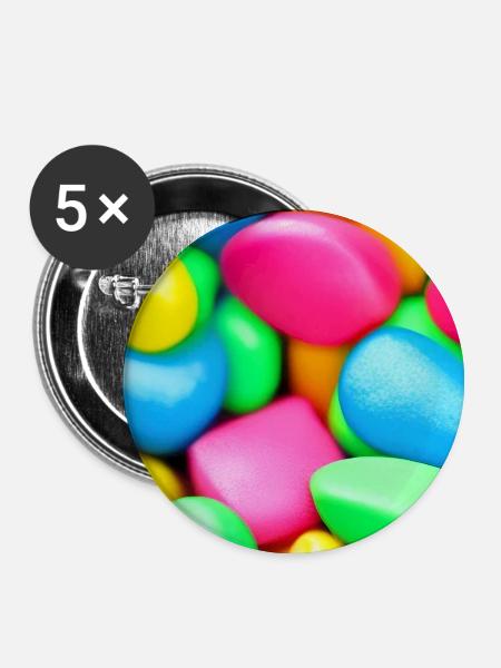 Bunte Bonbons - Buttons groß 56 mm (5er Pack) - Weiß