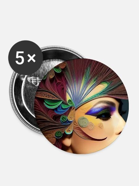Abstrakte Gesichts Kunst - Buttons groß 56 mm (5er Pack) - Weiß