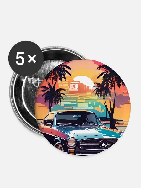 Muscle-Car - Buttons groß 56 mm (5er Pack) - Weiß