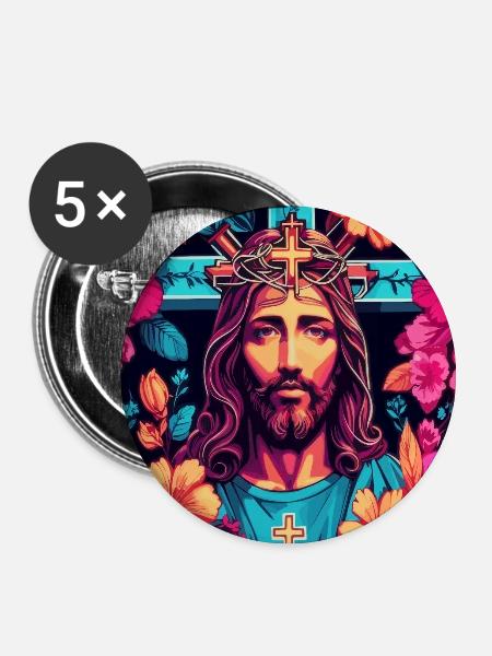 Jesus Christus - Buttons groß 56 mm (5er Pack) - Weiß