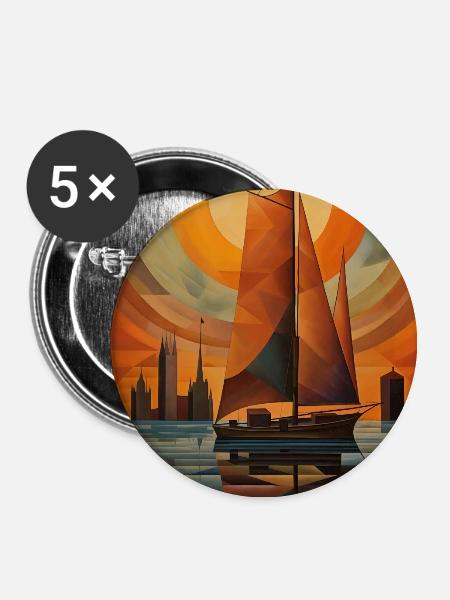 Maritime Landschaft im geometrischen Stil - Buttons groß 56 mm (5er Pack) - Weiß