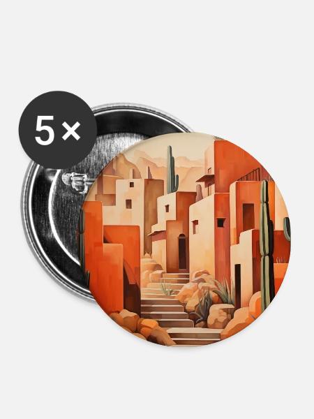 Wüstenlandschaft, Wüstendorf - Buttons groß 56 mm (5er Pack) - Weiß