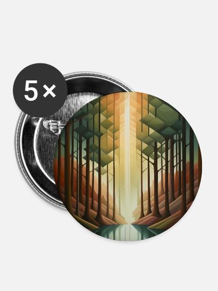 Waldlandschaft im geometrischen Stil - Buttons groß 56 mm (5er Pack) - Weiß