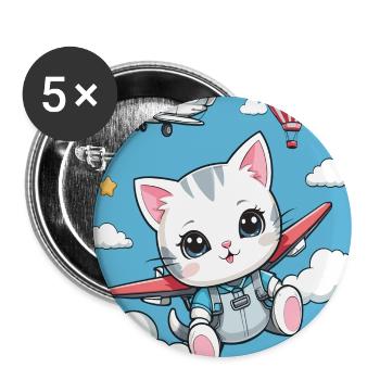 Chat volant mignon - Lot de 5 grands badges (56 mm) - blanc - Devant