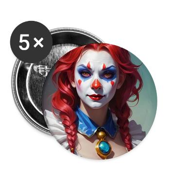 Clown Woman with Three Horns - Buttons large 2.2''/56 mm (5-pack) - white - Front