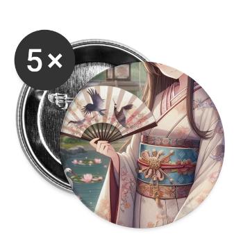 Elegante japanische Gelassenheit: Kimono, Kirschblüten - Buttons groß 56 mm (5er Pack) - Weiß - Vorne