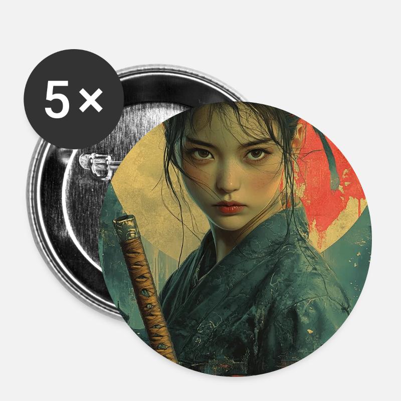 Moonlight Samurai in Asian Style - Buttons large 2.2''/56 mm (5-pack) - white