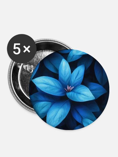 Kobaltblaues Blattgeflecht - Buttons groß 56 mm (5er Pack) - Weiß