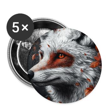 Fox Autumn Portrait with Red Eye - Buttons large 2.2''/56 mm (5-pack) - white - Front