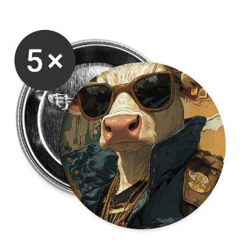 Kuh Streetstyle mit Sonnenbrillen - Buttons groß 56 mm (5er Pack) - Weiß - Vorne