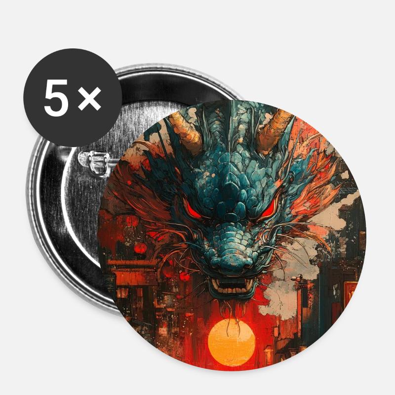 Dragon Storm over Neon City - Buttons large 2.2''/56 mm (5-pack) - white