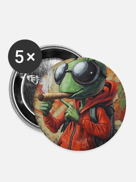 Graffiti-Bug im Hoodie - Buttons groß 56 mm (5er Pack) - Weiß