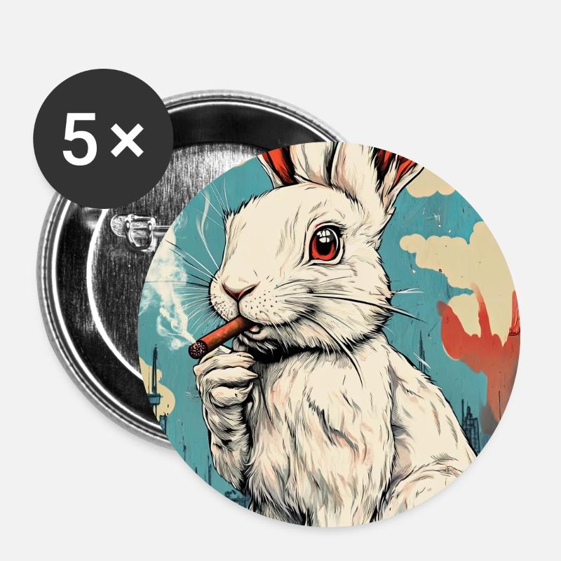 GraffitiHase Zigarette - Buttons groß 56 mm (5er Pack) - Weiß