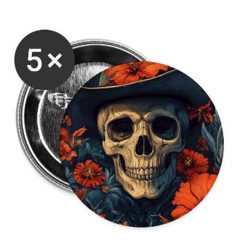 Sombrero squelette dans une mer de fleurs - Lot de 5 grands badges (56 mm) - blanc - Devant